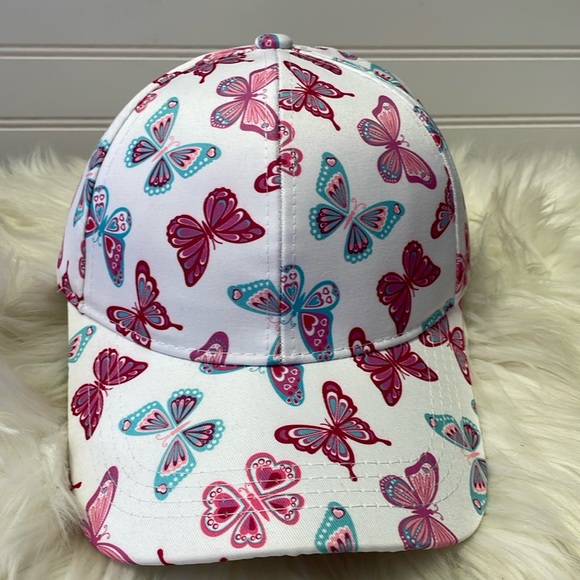 Butterfly 🦋 White with Multicolored Butterflies Baseball Cap - Picture 2 of 12